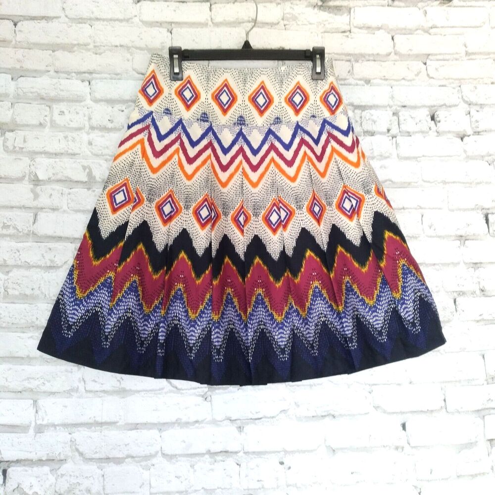 Willa Skirt Womens Small Geometric Chevron Striped A Line Pleated Lined Career